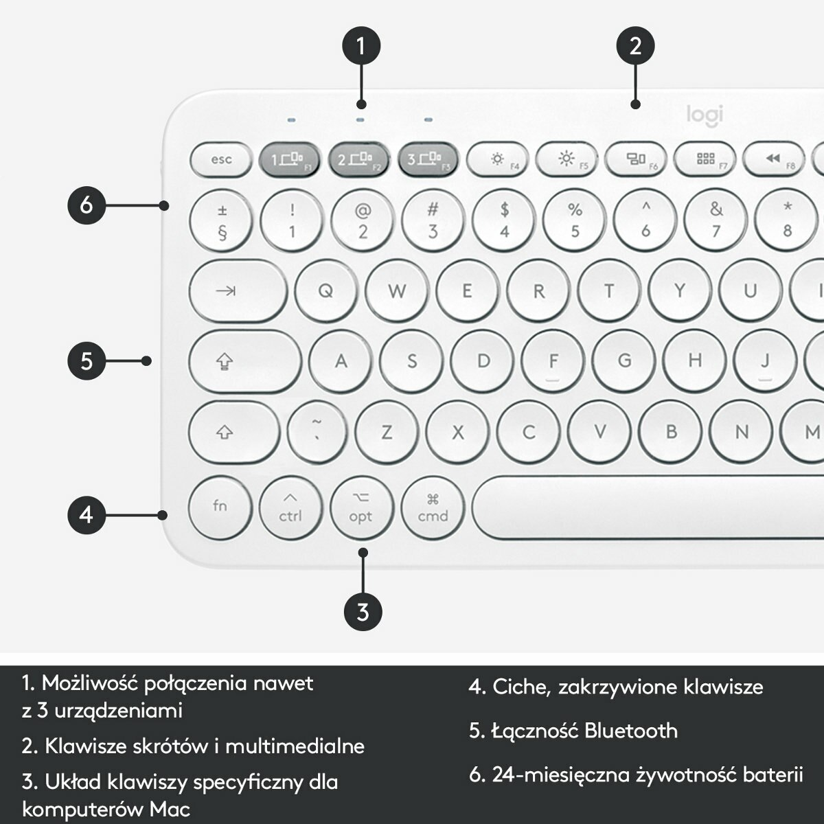 Klawiatura bezprzewodowa LOGITECH K380 do urządzeń Mac Biały 920-010407
