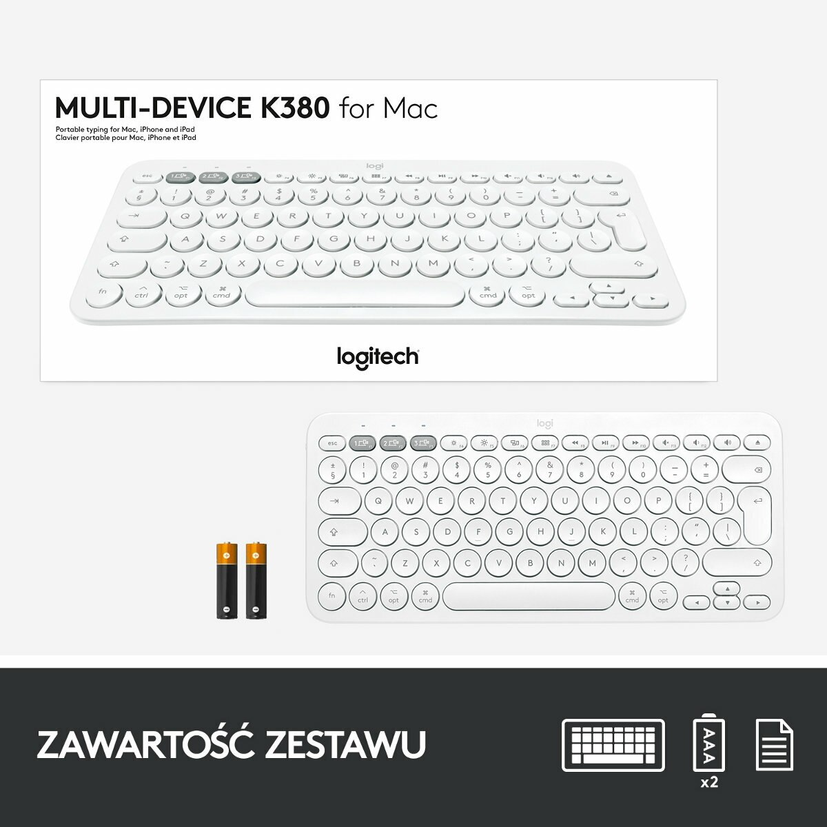 Klawiatura bezprzewodowa LOGITECH K380 do urządzeń Mac Biały 920-010407