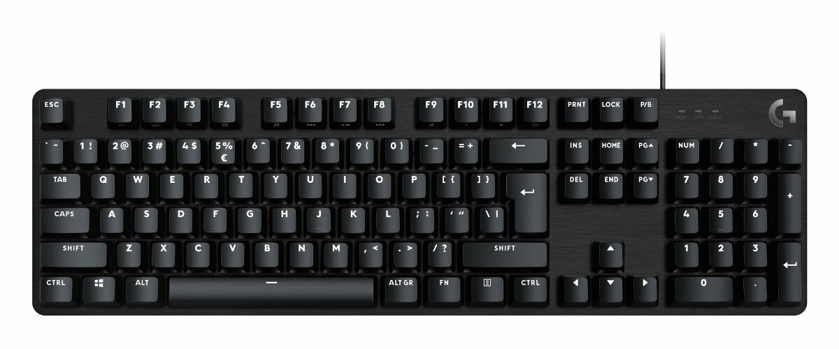 Czarna klawiatura z białymi literami i cyframi na klawiszach.