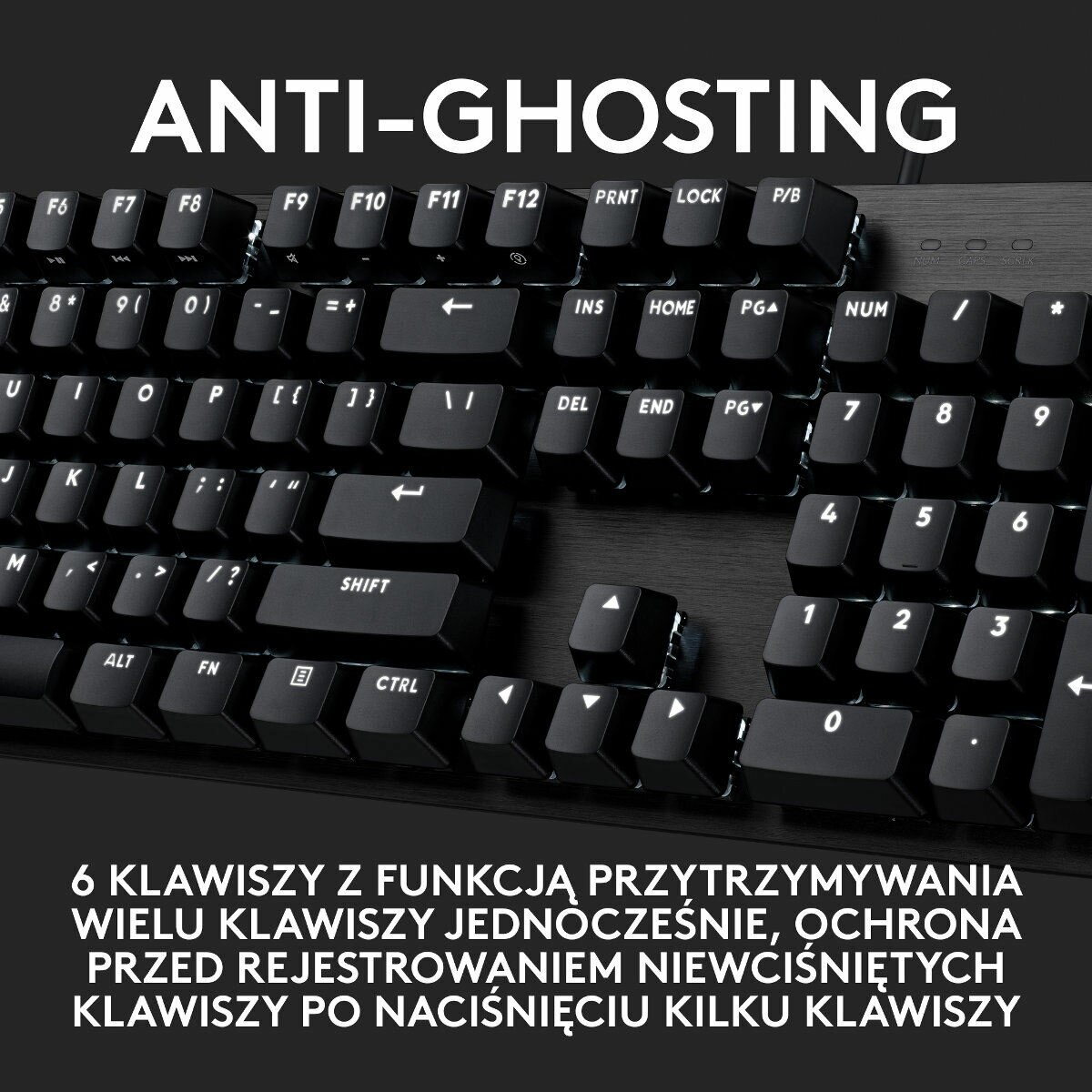 Zbliżenie czarnej klawiatury z wieloma klawiszami i białymi literami.