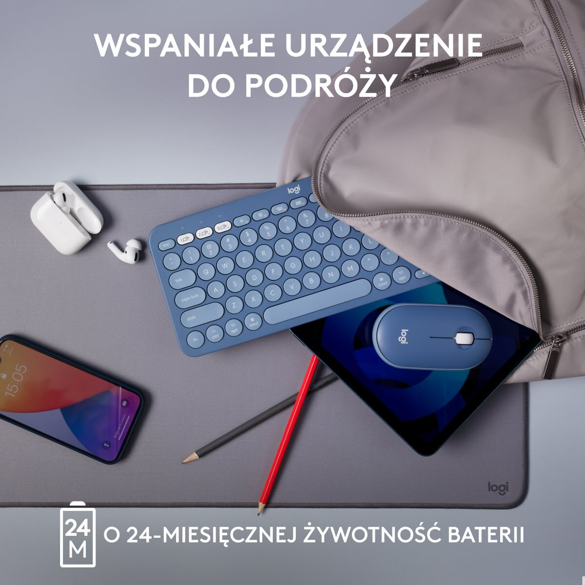 Klawiatura bezprzewodowa LOGITECH K380 do urządzeń Mac Niebieski (Blueberry) 920-011180