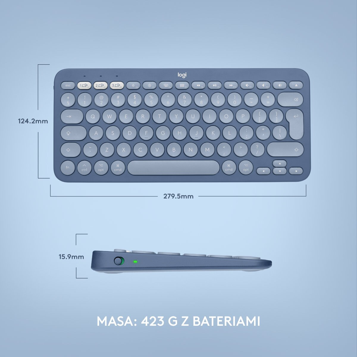 Klawiatura bezprzewodowa LOGITECH K380 do urządzeń Mac Niebieski (Blueberry) 920-011180