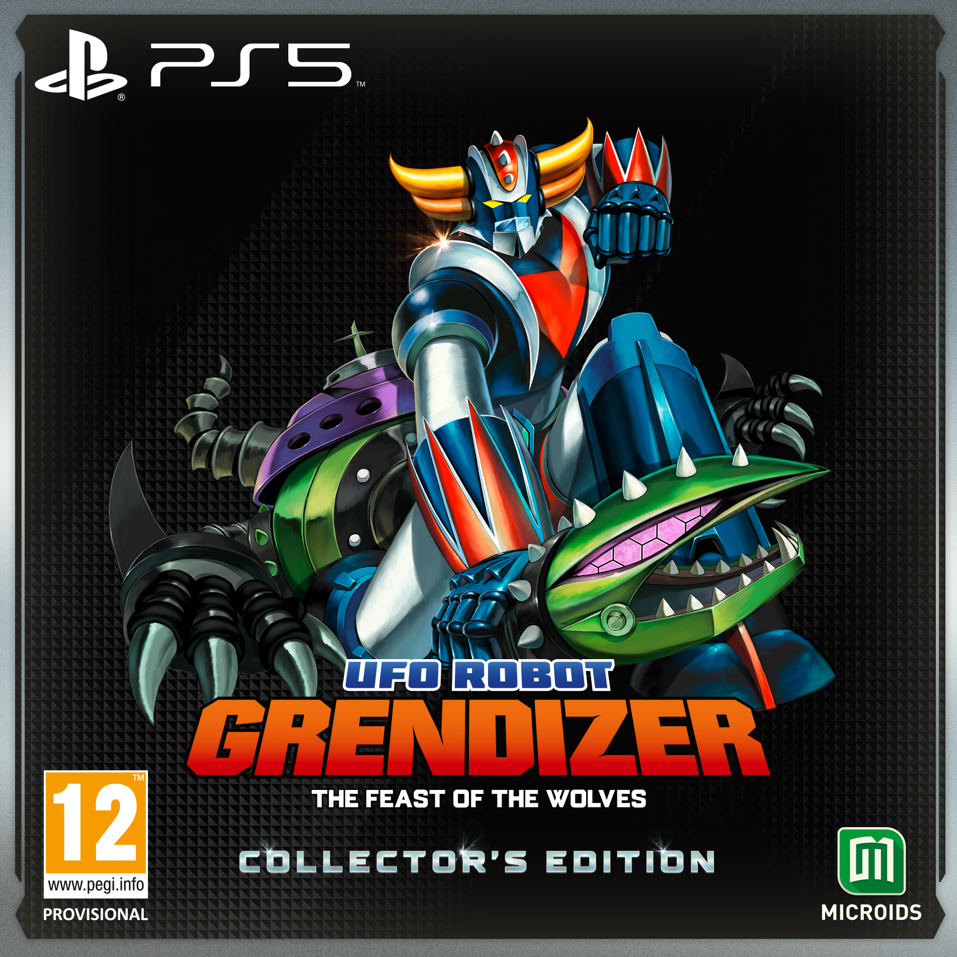 Una caja de juego PS5 con una ilustración de robot. El título es 'UFO Robot Grendizer'.