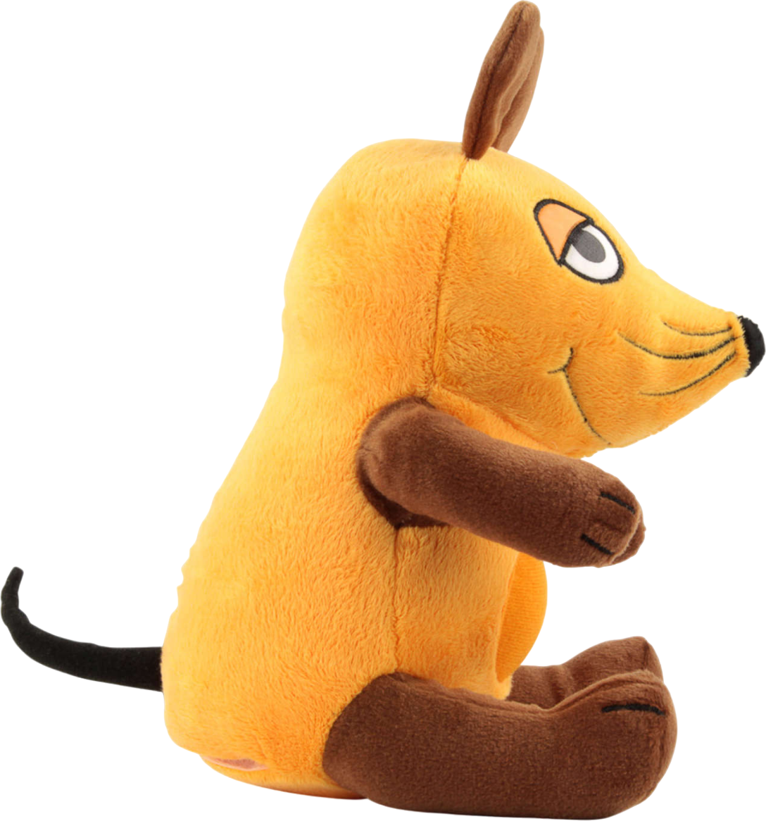 Peluche Moomin Sniff orange et marron, assis, avec une queue noire.