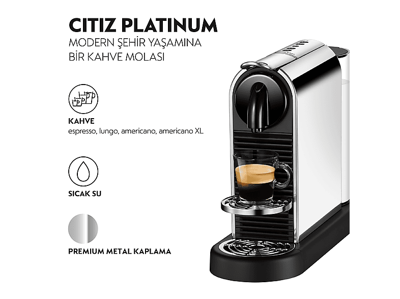 NESPRESSO D 140 Citiz Platinum Kapsüllü Kahve Makinesi Paslanmaz