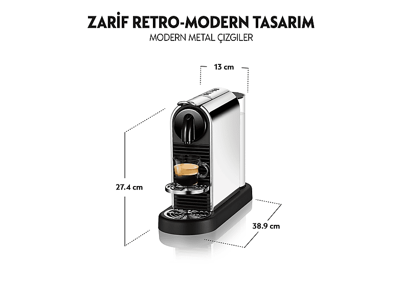 NESPRESSO D 140 Citiz Platinum Kapsüllü Kahve Makinesi Paslanmaz