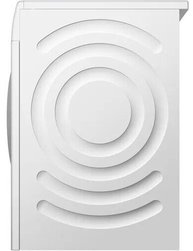 Biały panel boczny pralki. Okrągły i zakrzywiony wzór. Wpuszczone detale.