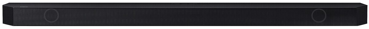 Soundbar Samsung, czarny, odizolowany na białym tle.