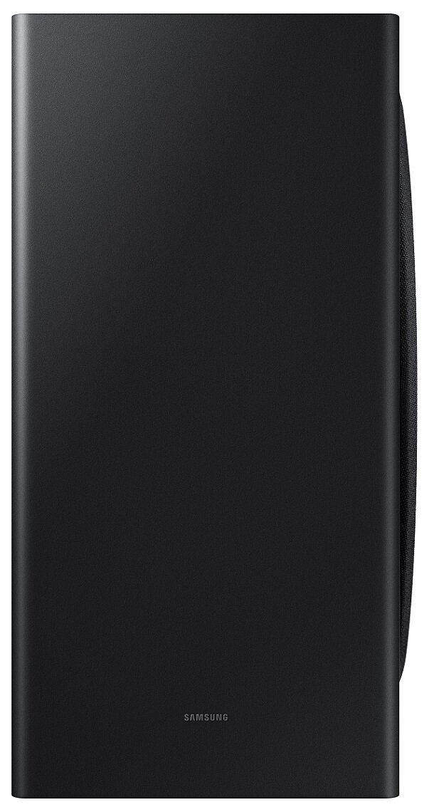 Wysoki, czarny głośnik. Słowo 'SAMSUNG' jest napisane na dole na biało.