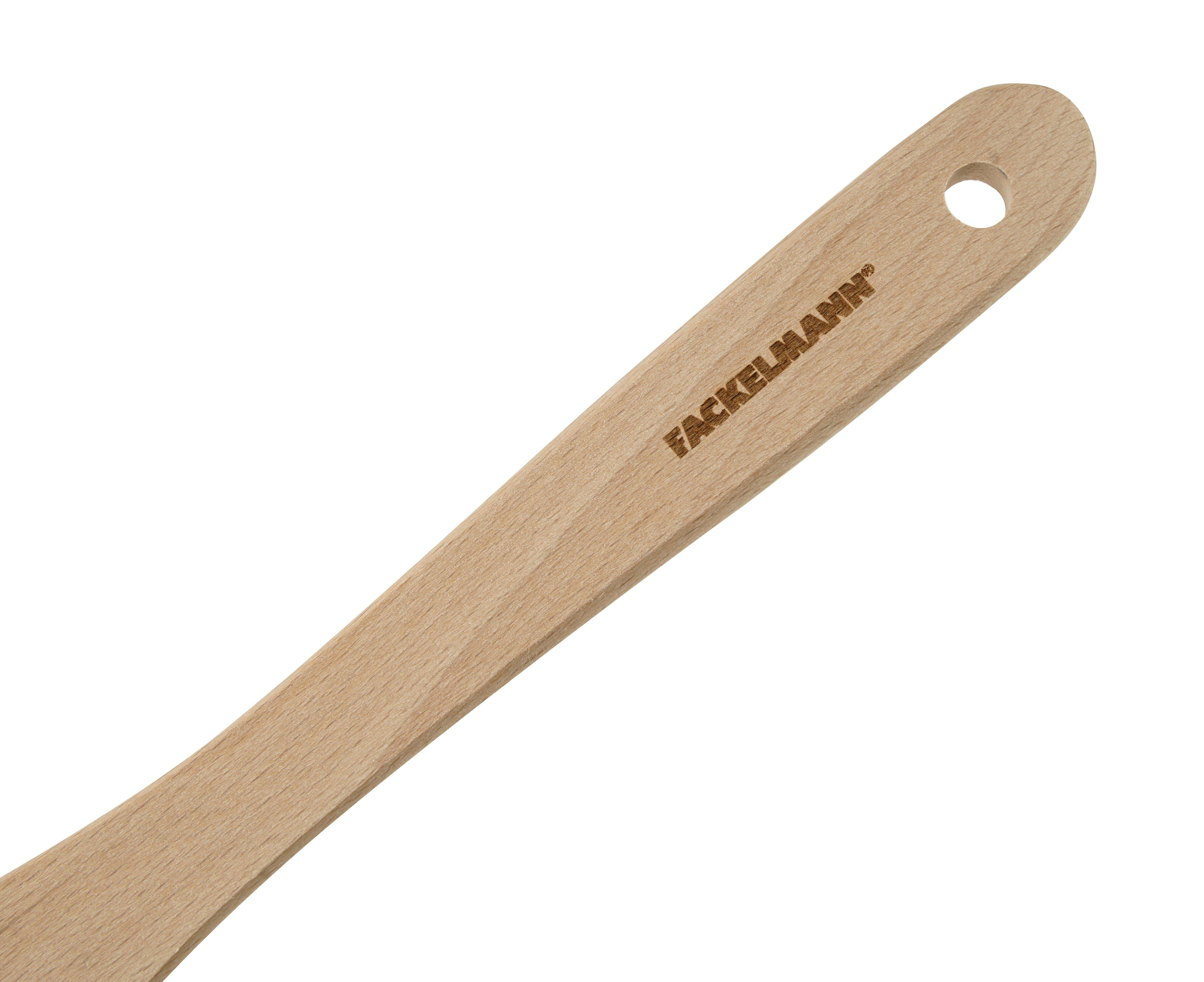 Holzspatel mit dem Markennamen FACKELMANN. Der Spatel liegt auf weißem Hintergrund.