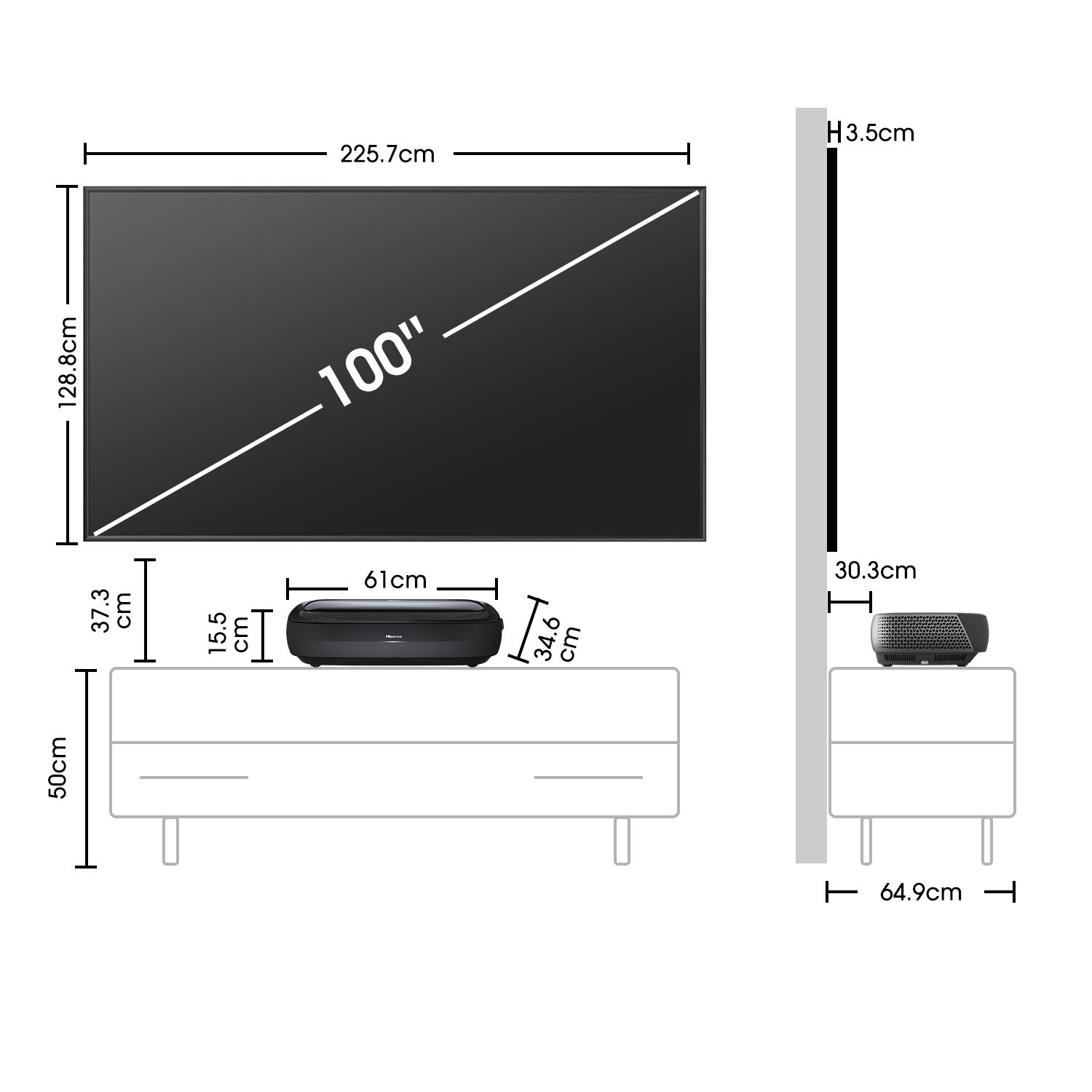 HISENSE 100L9HD Laser TV(UHD 4K, 3000 Lumen, WLAN)