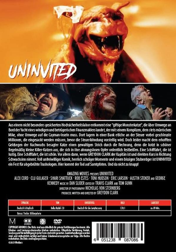 Rückseite der Uninvited-Film-DVD, mit Text und Bildern des Films.