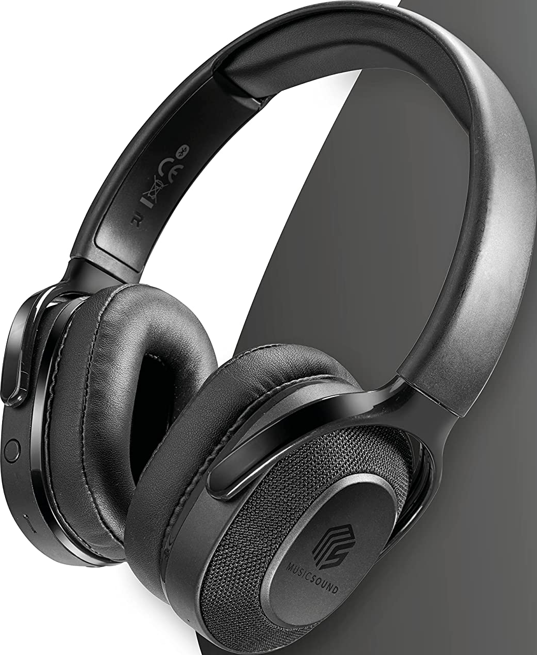 Casque circum-auriculaire noir avec un coussinet recouvert de tissu, montrant le logo de la marque.