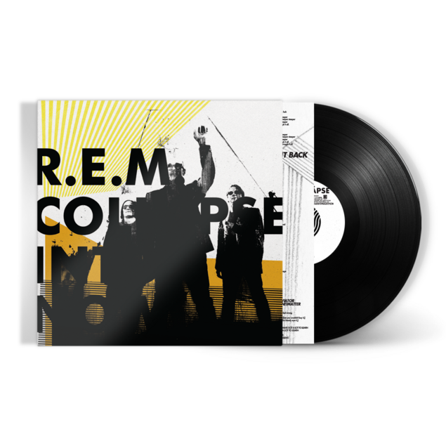 Albumcover mit der Band R.E.M. und dem Albumtitel 'Collapse Into Now'.