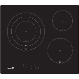 Placa vitrocerámica - Cata TT 6003, 3 zonas, Zona grande 28 cm, Control táctil, 56 cm, Negro