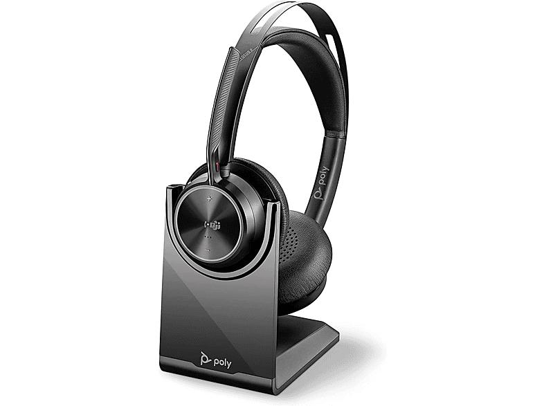 POLY Voyager Focus 2 UC, Over-ear Bluetooth Stereo Headset mit Tischladestation Bluetooth Schwarz