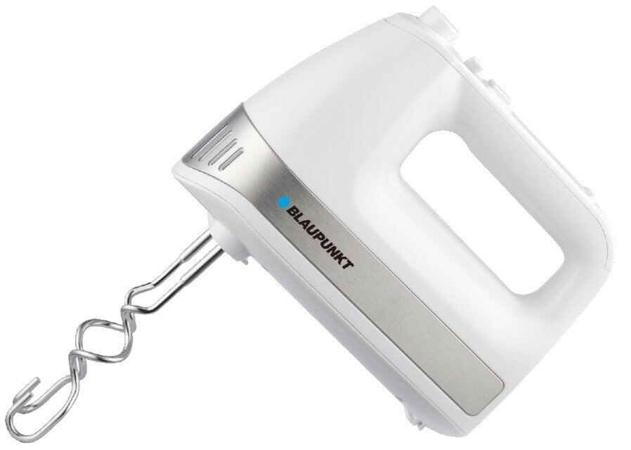 Biały mikser ręczny ze stali nierdzewnej i logo Blaupunkt.