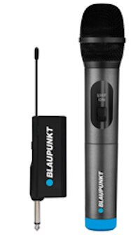 Czarny i szary zestaw mikrofonu i odbiornika. Białe tło.