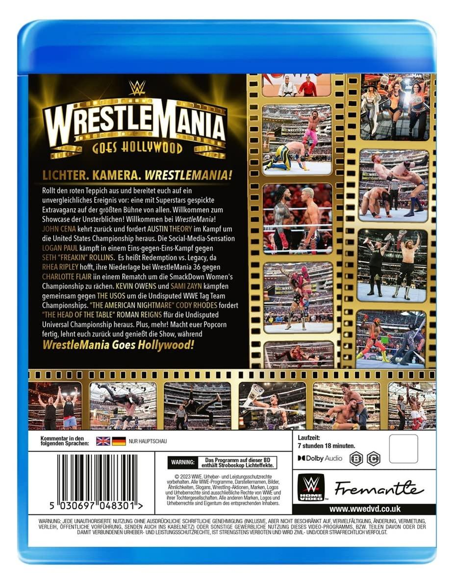 Rückseite einer DVD-Hülle mit einer Wrestling-Szene und Text in mehreren Sprachen.