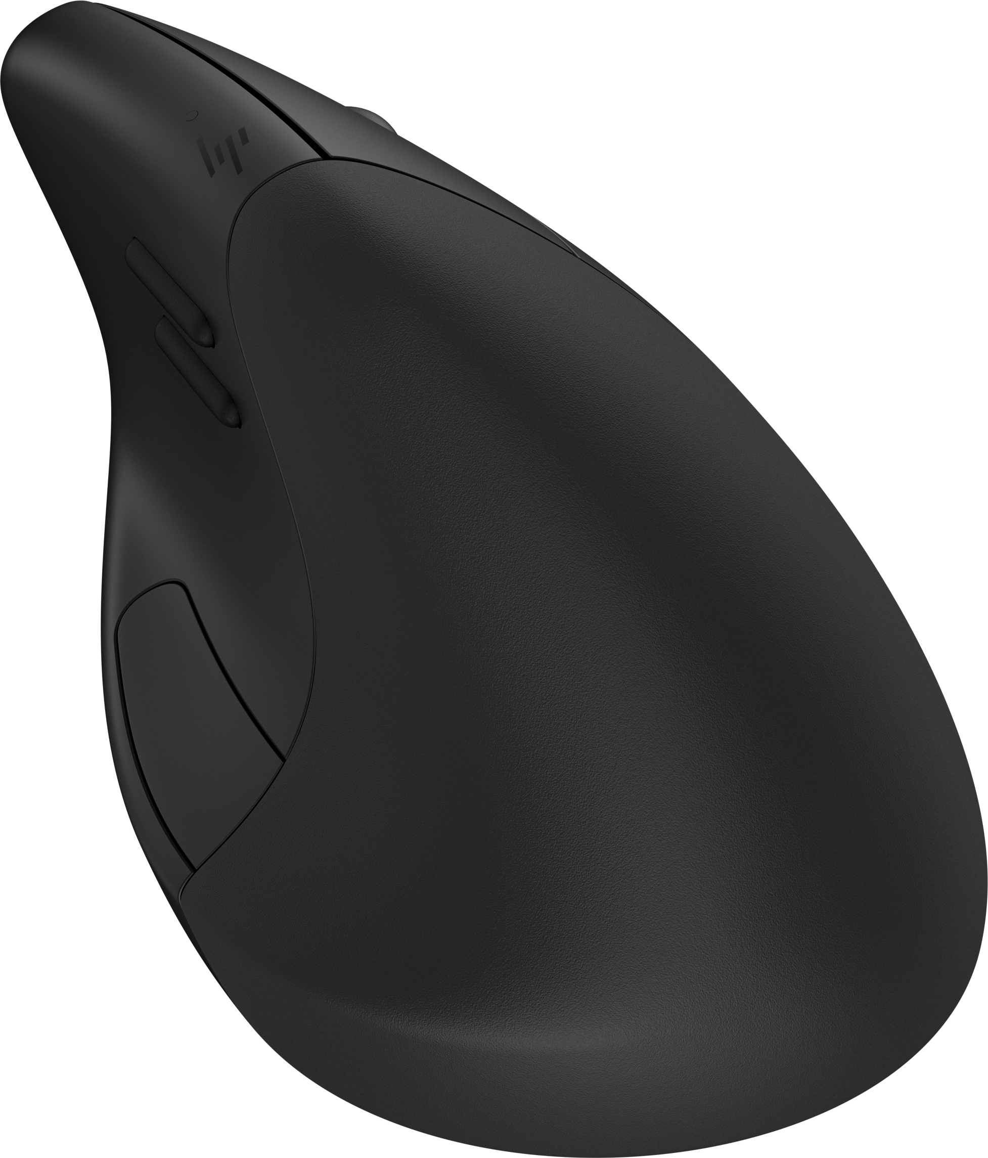Schwarze, vertikale ergonomische Maus, Seitenansicht.