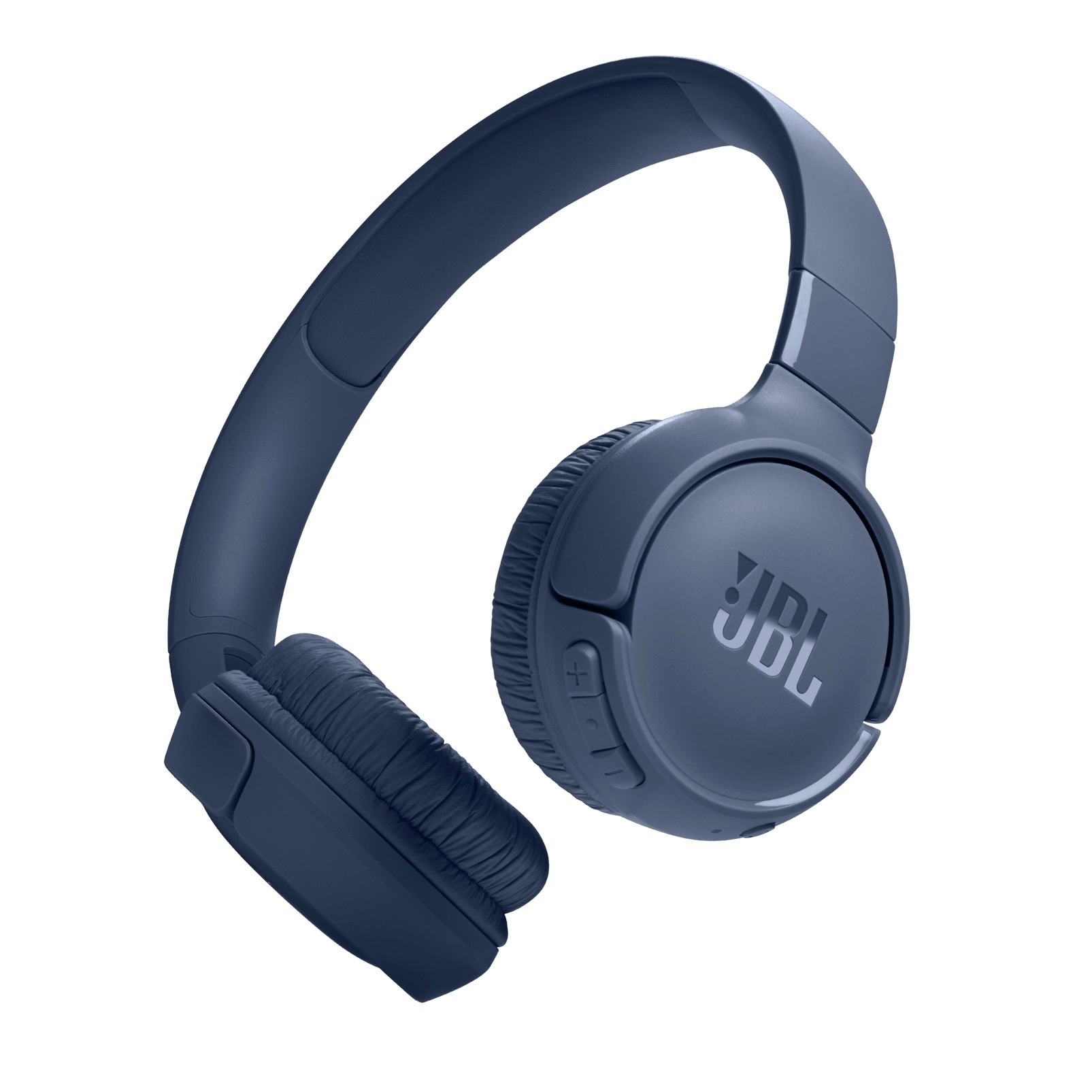 Siyah bir arka plan üzerinde mavi bir JBL kulaklık.