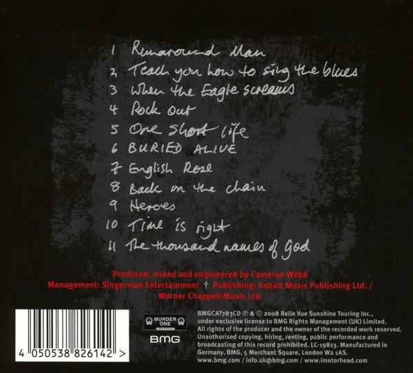 Album borító dalszövegekkel fehéren sötét háttéren. Szöveg: Remaround Man, stb.
