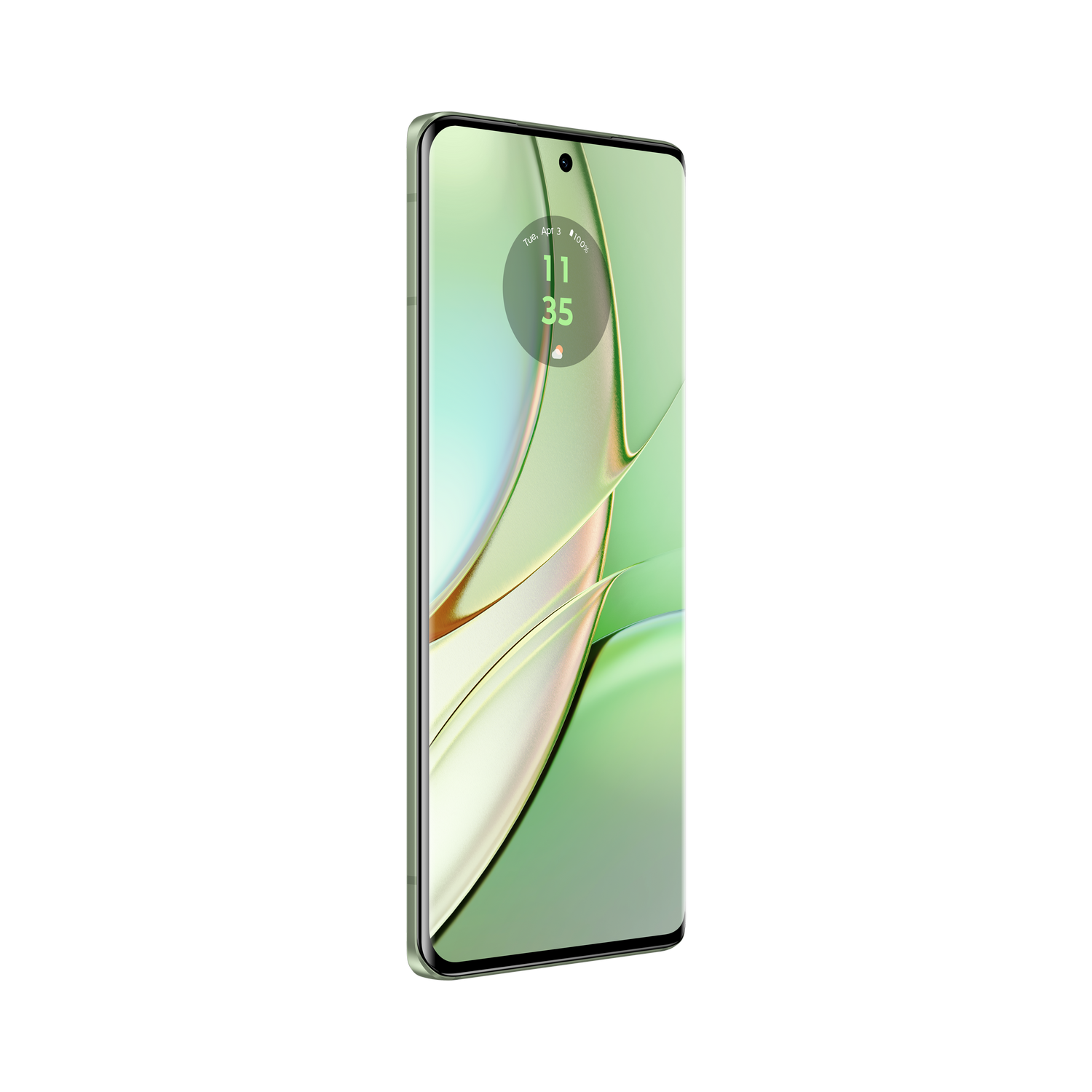 Un smartphone verde se muestra sobre un fondo negro.