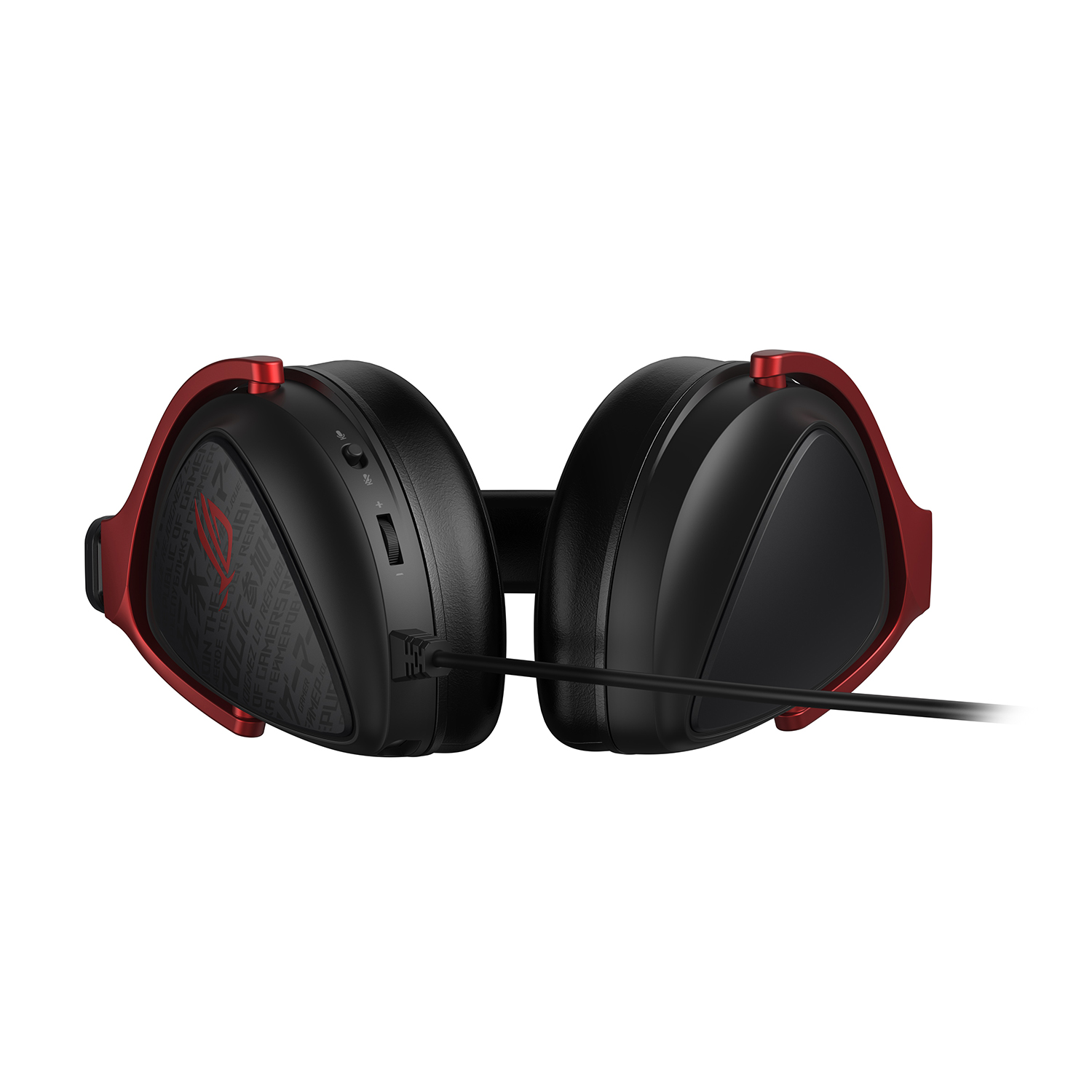 Cuffie da gioco rosse e nere. I padiglioni hanno dettagli rossi e bracci estensibili.