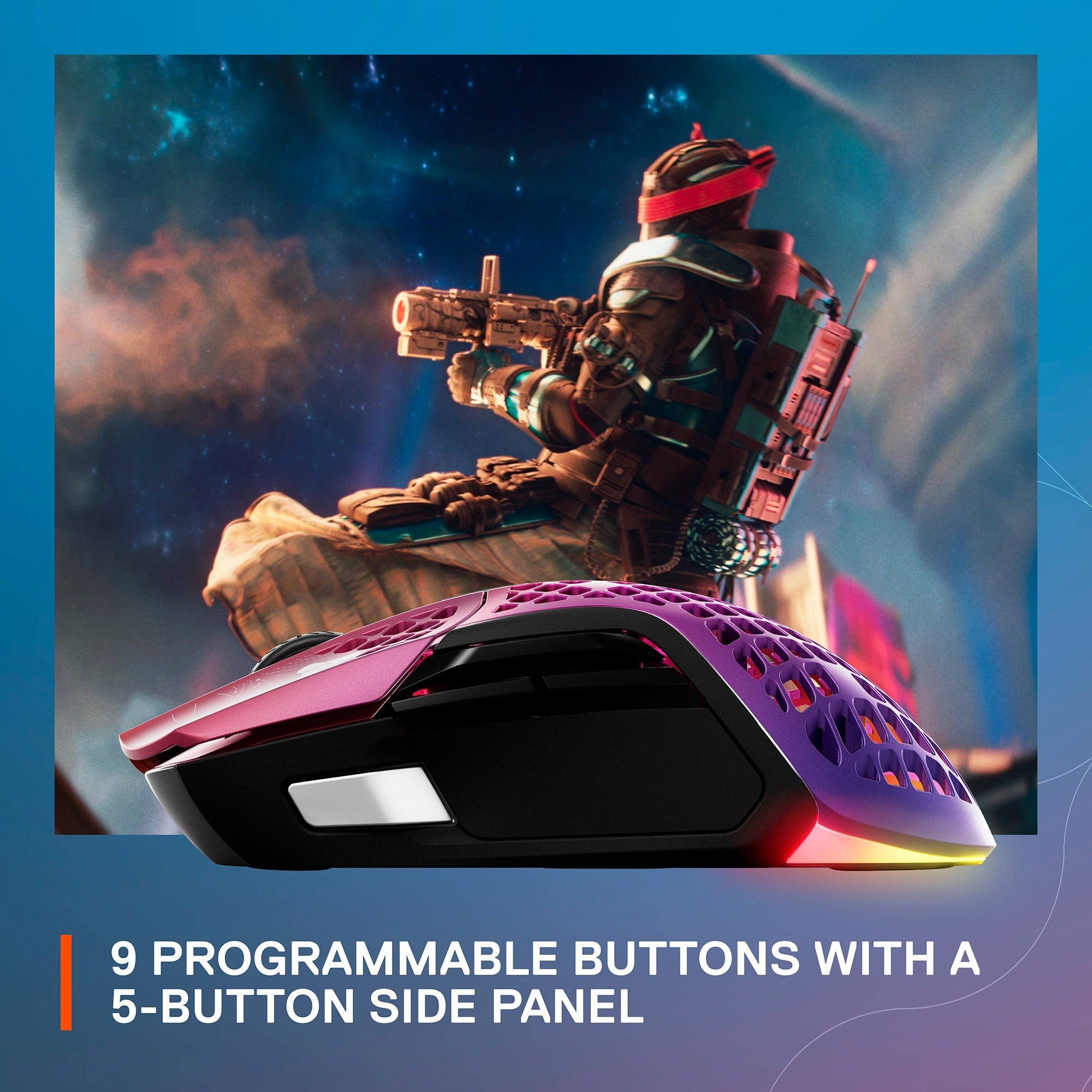 Ratón gaming - Steel Series Aerox 5 Destiny 2: Lightfall Edition, Wireless, 18000 ppp, 9 botones programables, Multicolor