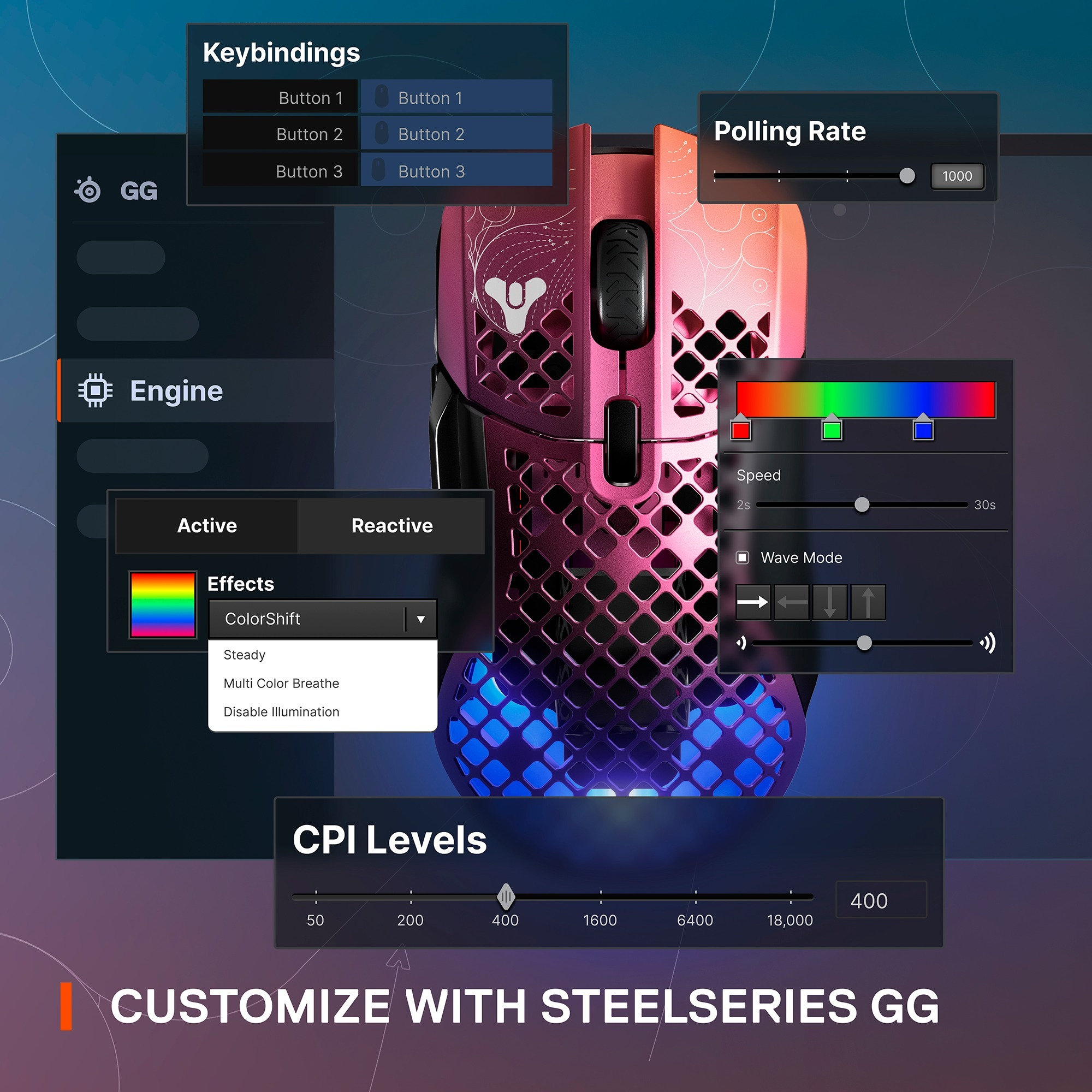 Ratón gaming - Steel Series Aerox 5 Destiny 2: Lightfall Edition, Wireless, 18000 ppp, 9 botones programables, Multicolor