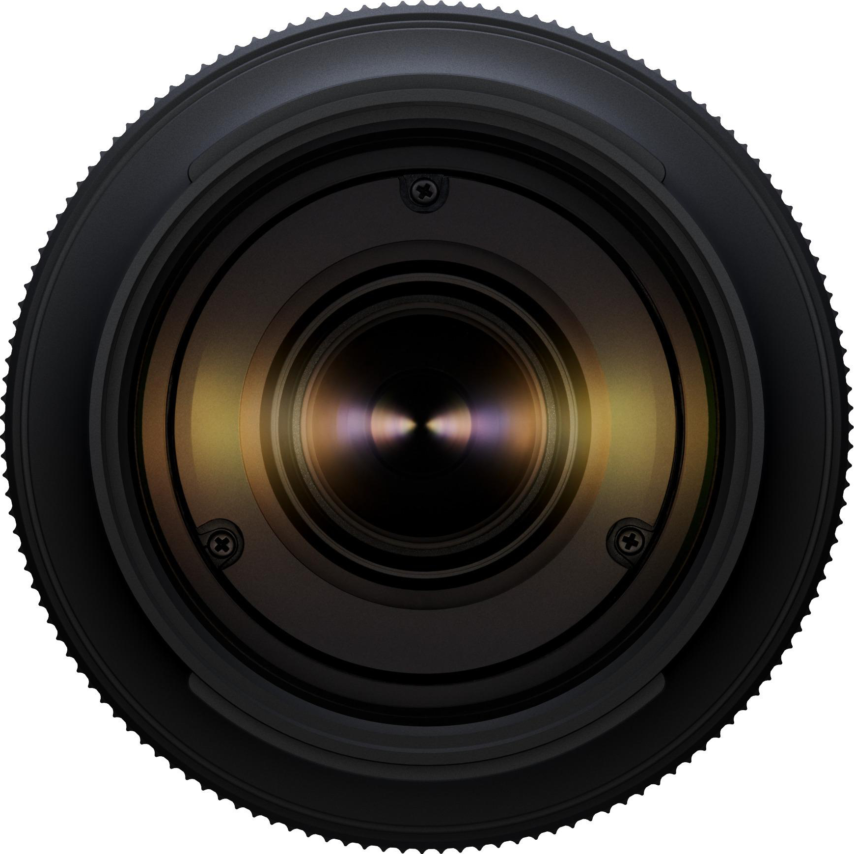 Primo piano di un obiettivo di fotocamera con anelli concentrici e viti.