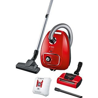 Aspirador con bolsa - Bosch BGBS4PET1, 600 W, 4 l, AirTurbo Plus, Rojo