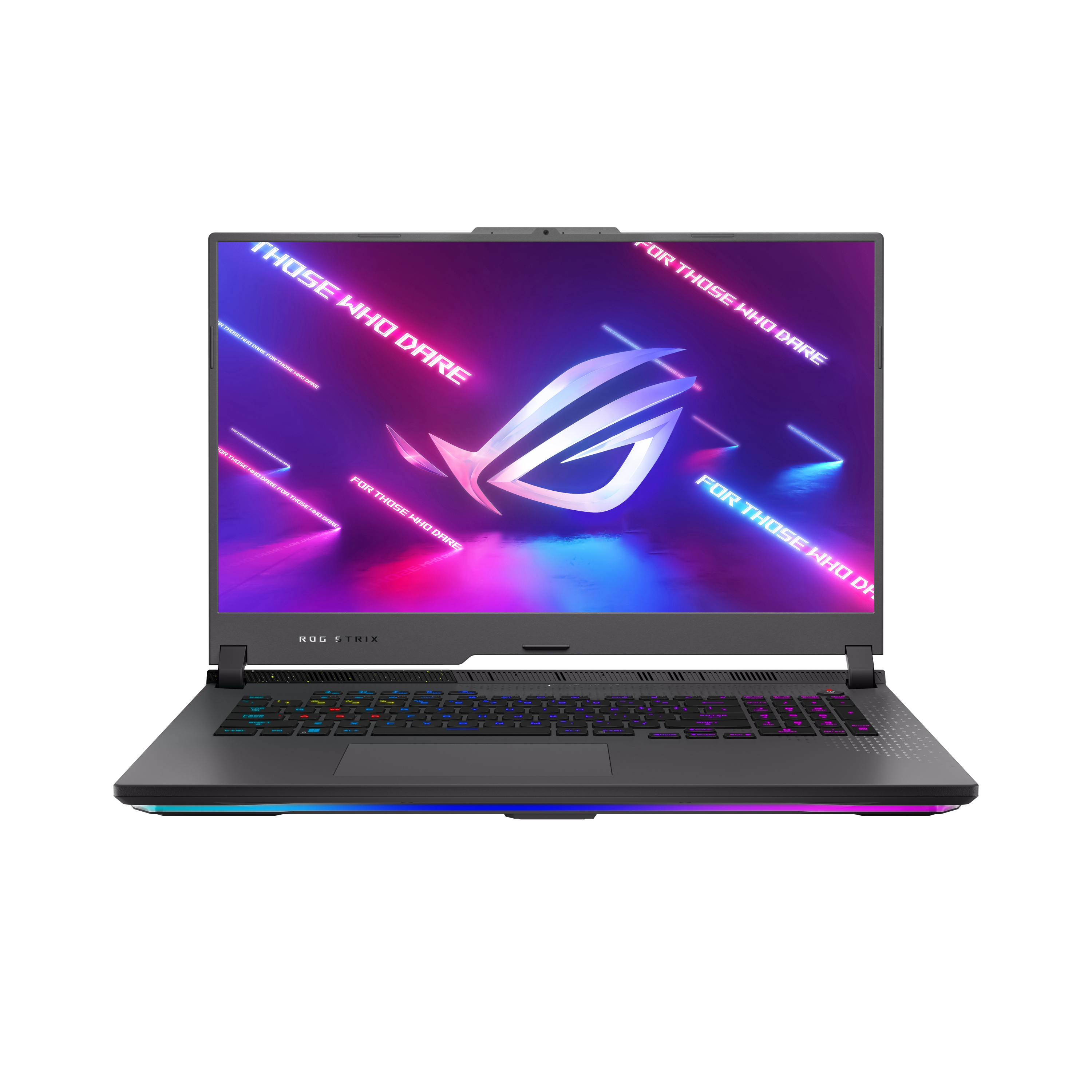 Gaming-Laptop mit beleuchtetem Bildschirm und Tastatur.