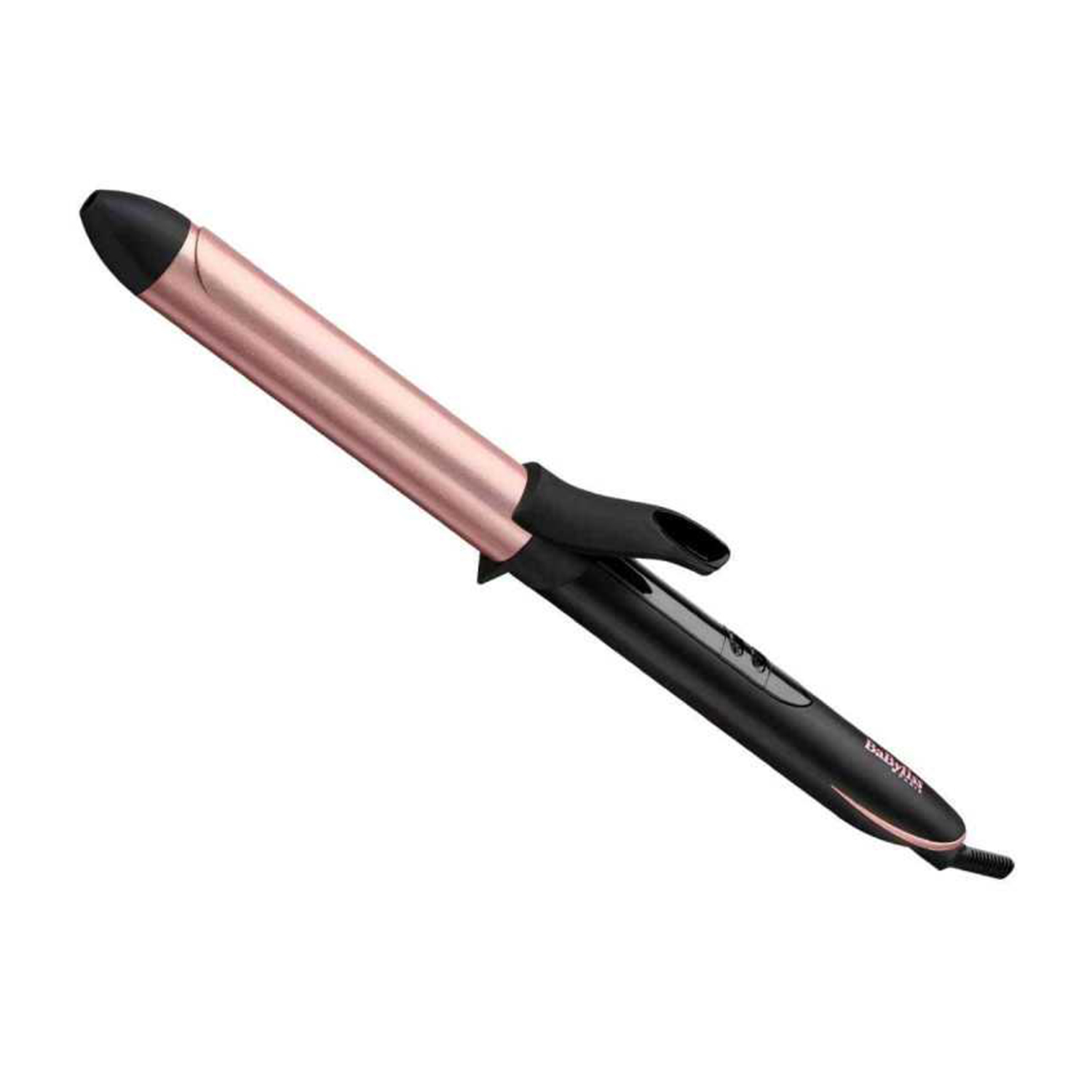 Arricciacapelli, oro rosa e nero, su sfondo bianco.