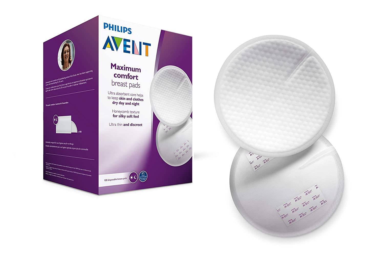 Philips Avent melltartó betét doboz és betétek. Fehér háttér.