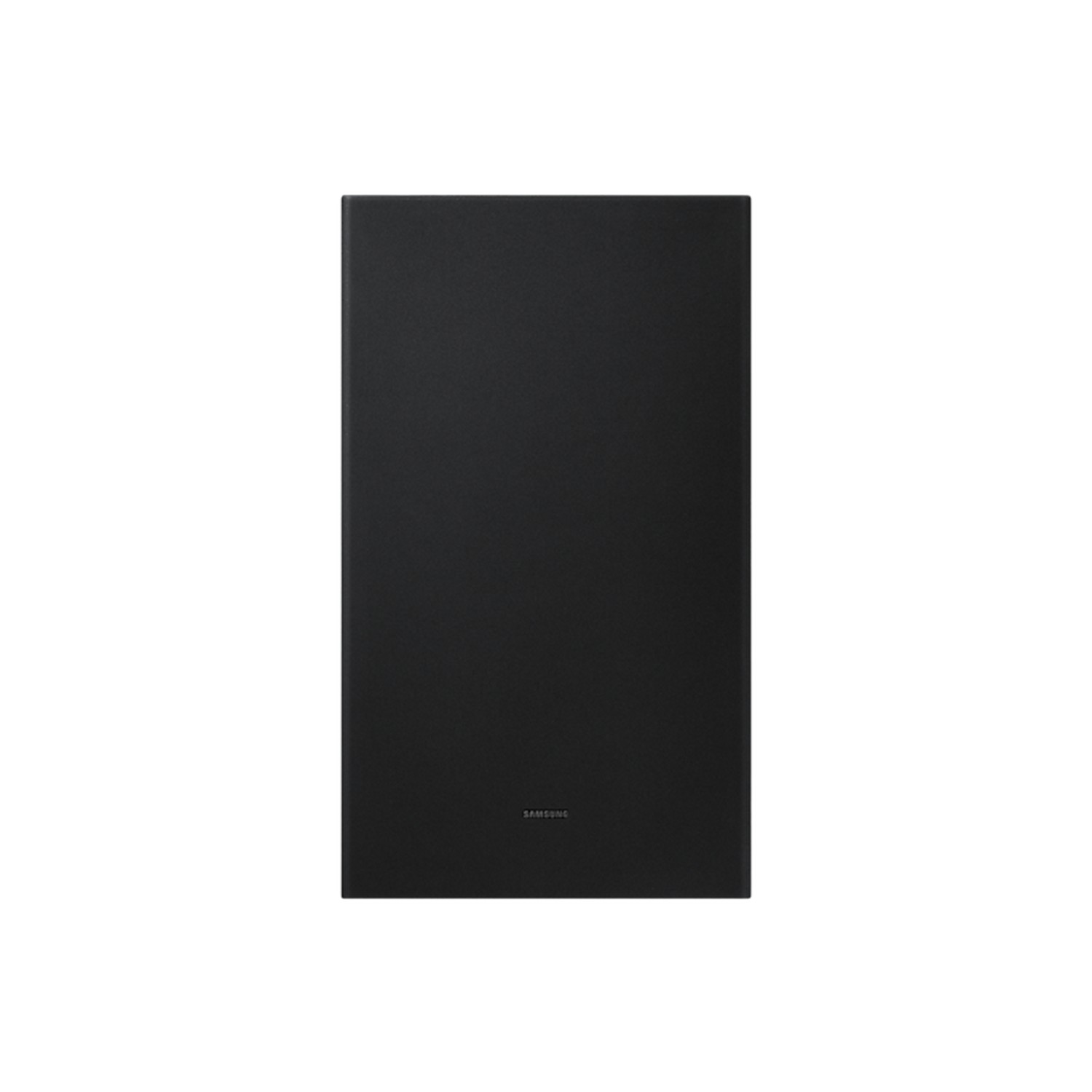 Een zwarte subwoofer met het 'Samsung'-logo op de voorkant.