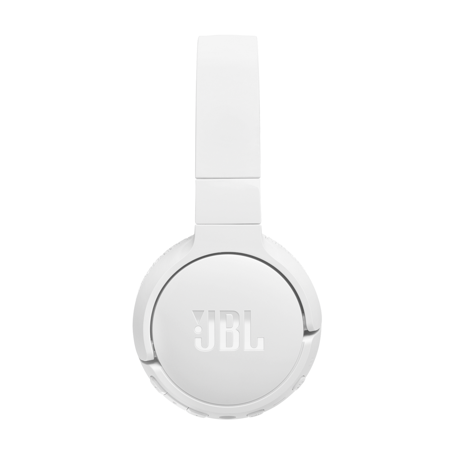 White JBL headphones on a black background, viewed directly from the front.