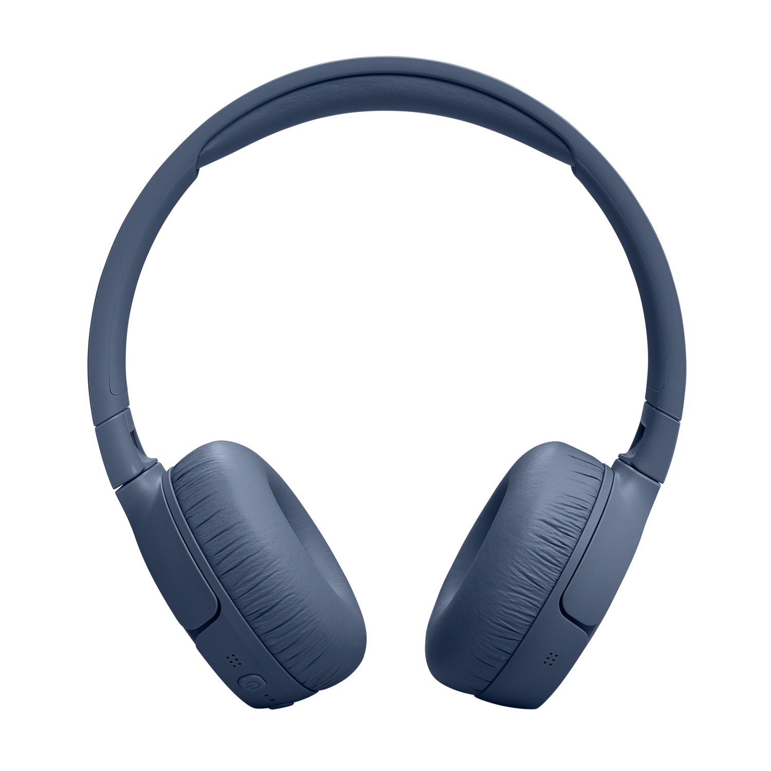Blue JBL headphones, isolated on a black background.