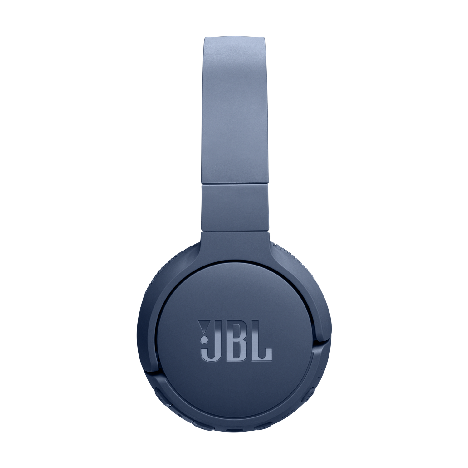 Blue JBL headphones with the JBL logo on the earcups, black background.