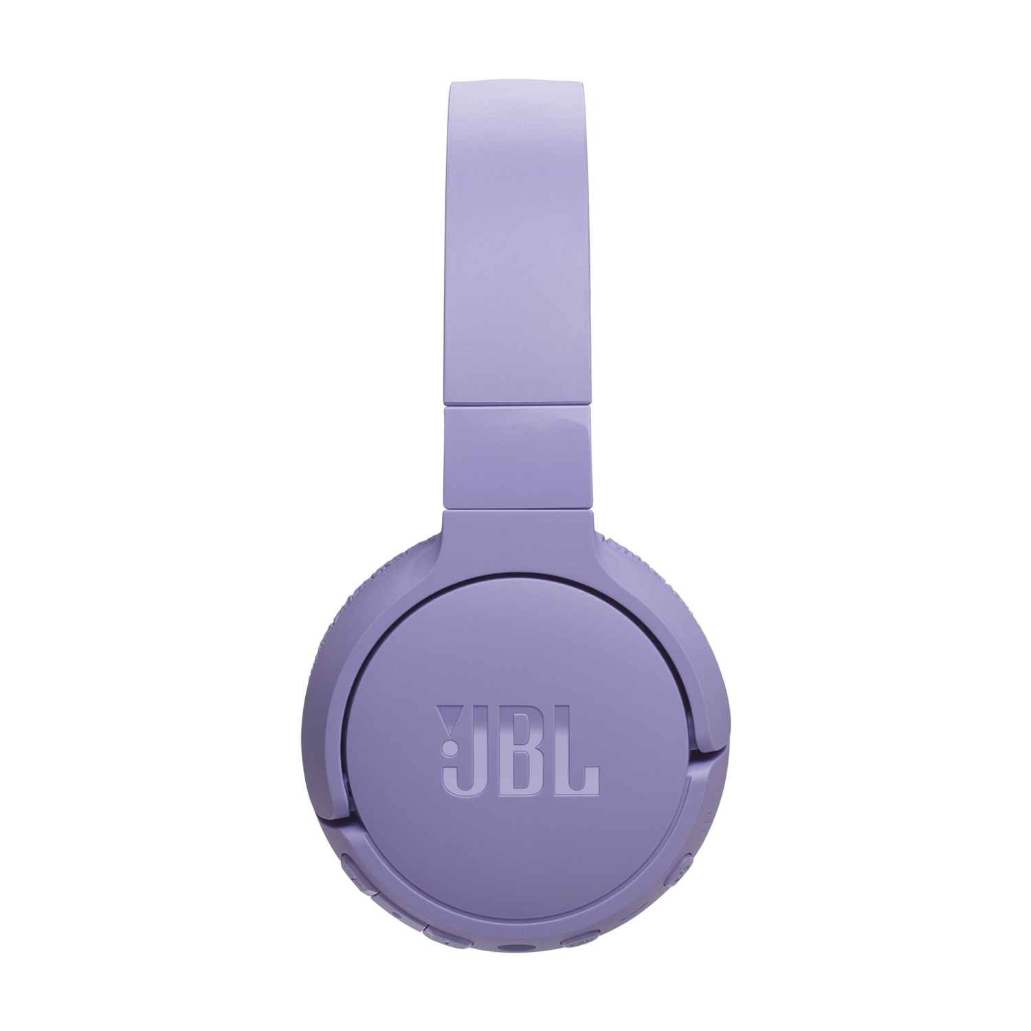 Paarse JBL koptelefoon, vooraanzicht, met JBL logo op de oorschelpen.