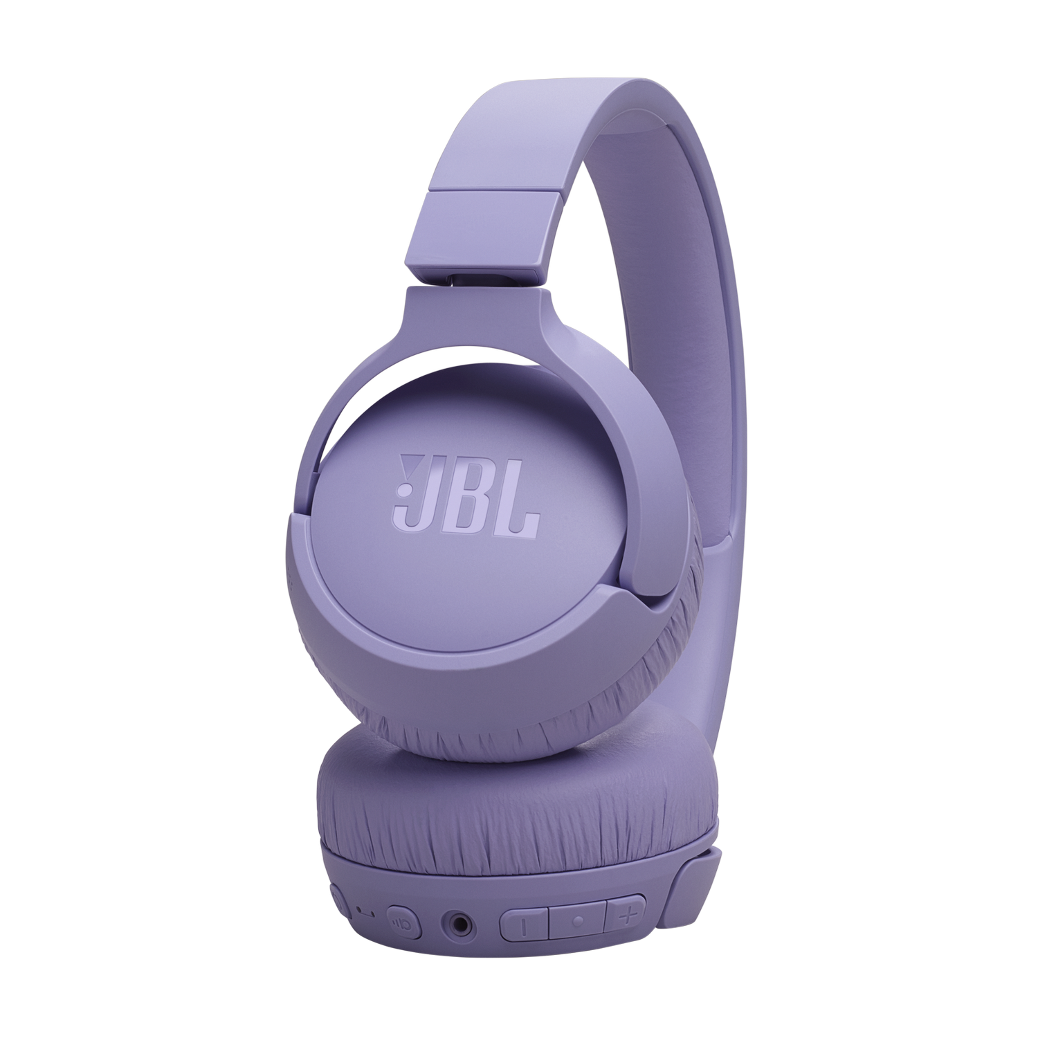 Een paar paarse JBL-hoofdtelefoons op een zwarte achtergrond.