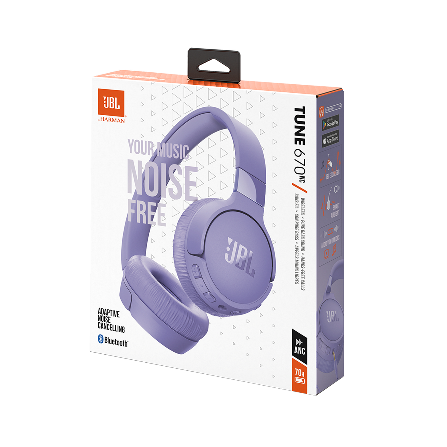 Een paarse JBL-koptelefoonbox met de koptelefoon erin.