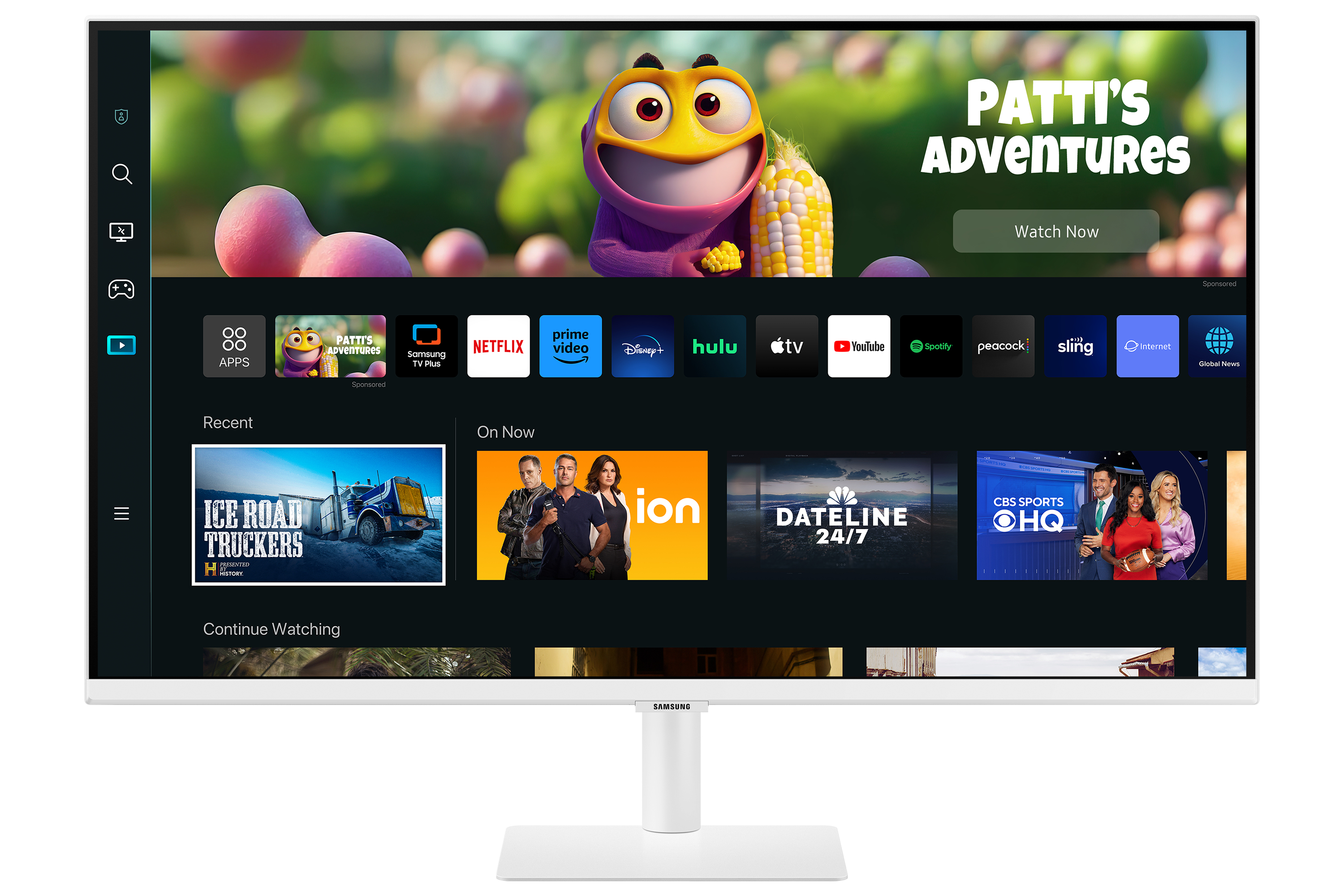 Pantalla de TV blanca que muestra una interfaz de servicio de transmisión.
