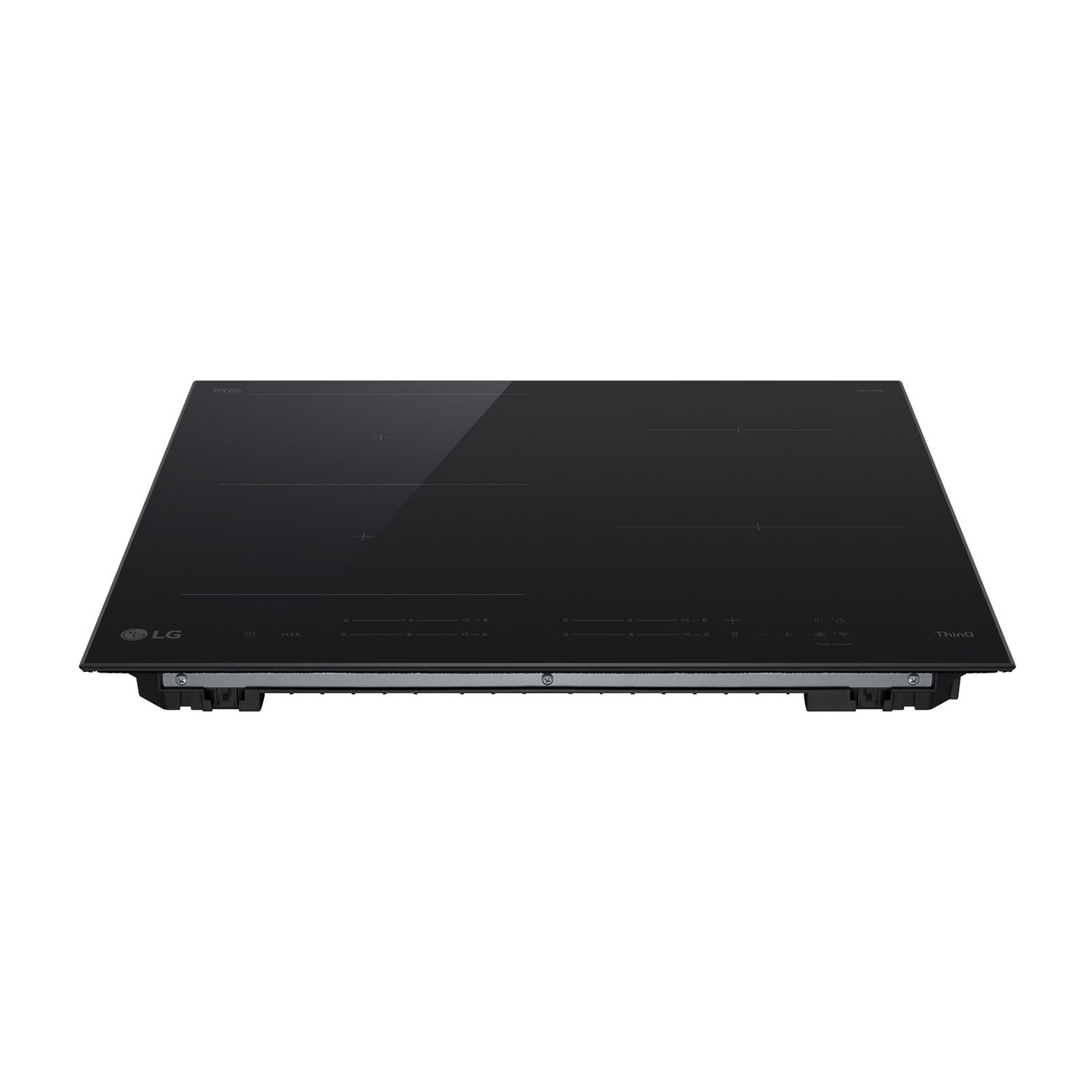 Un piano cottura a induzione LG nero, quattro zone di cottura circolari, pannello touch.