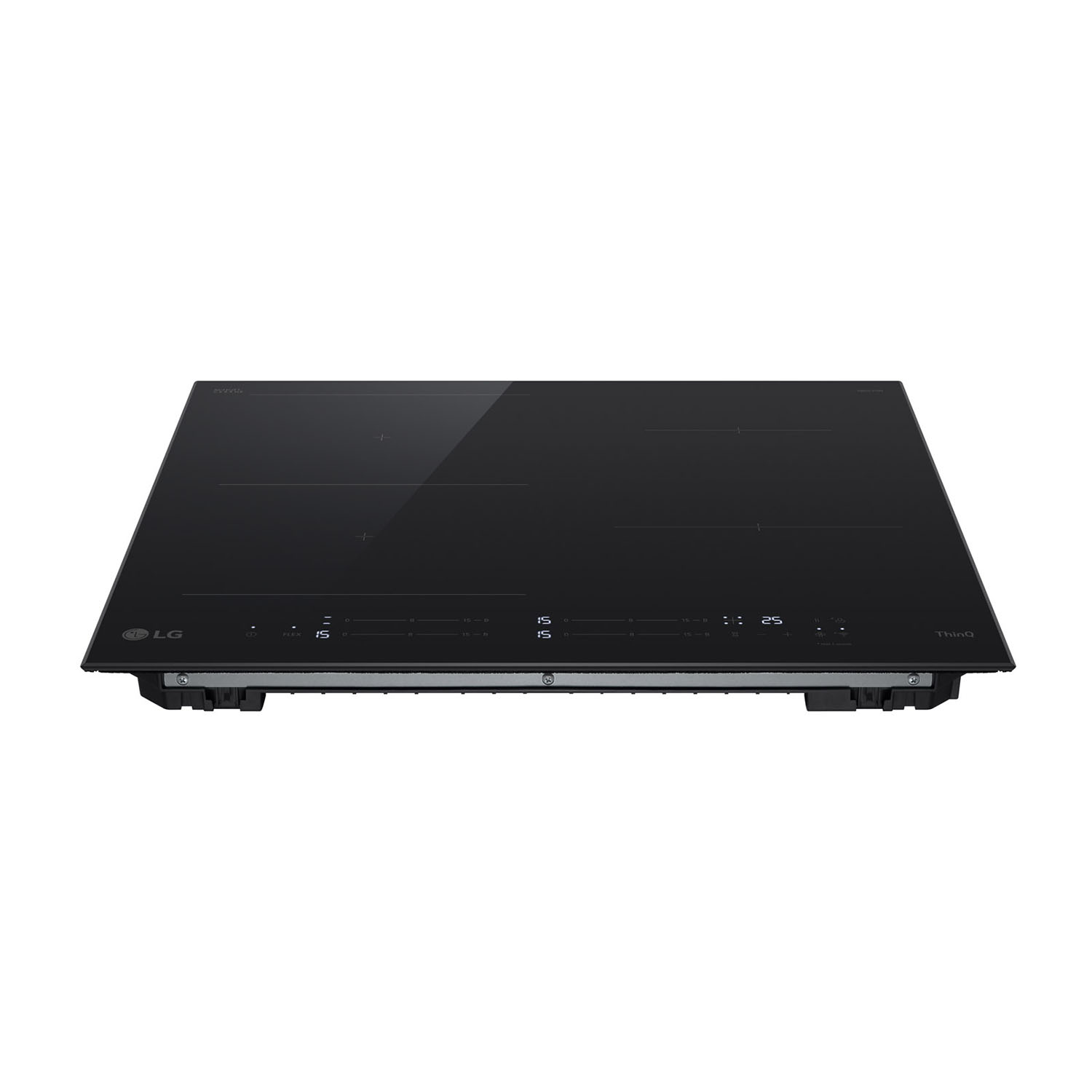 Piano cottura a induzione LG nero. Quattro zone cottura con comandi touch. Superficie lucida, logo LG.