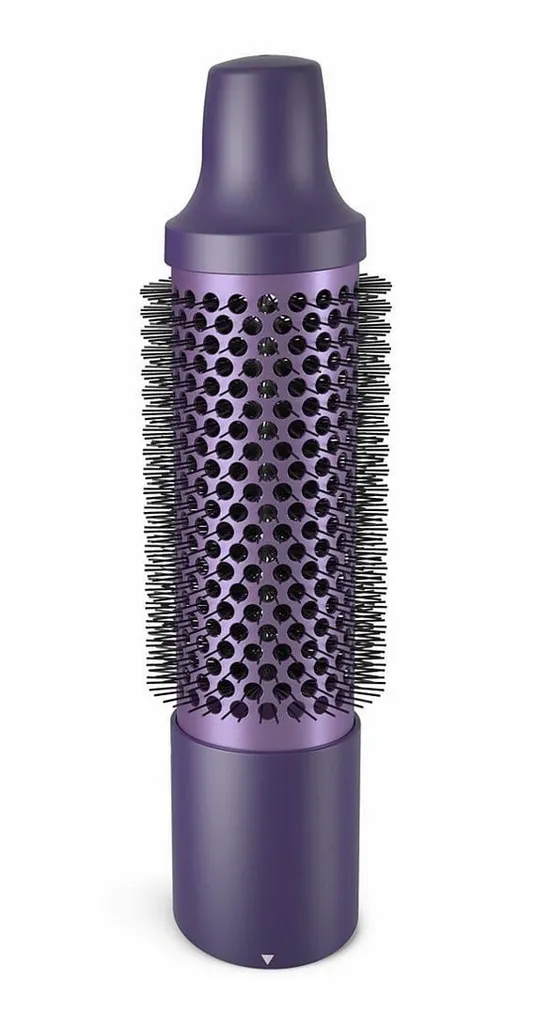 Cepillo para el cabello morado con cerdas negras.