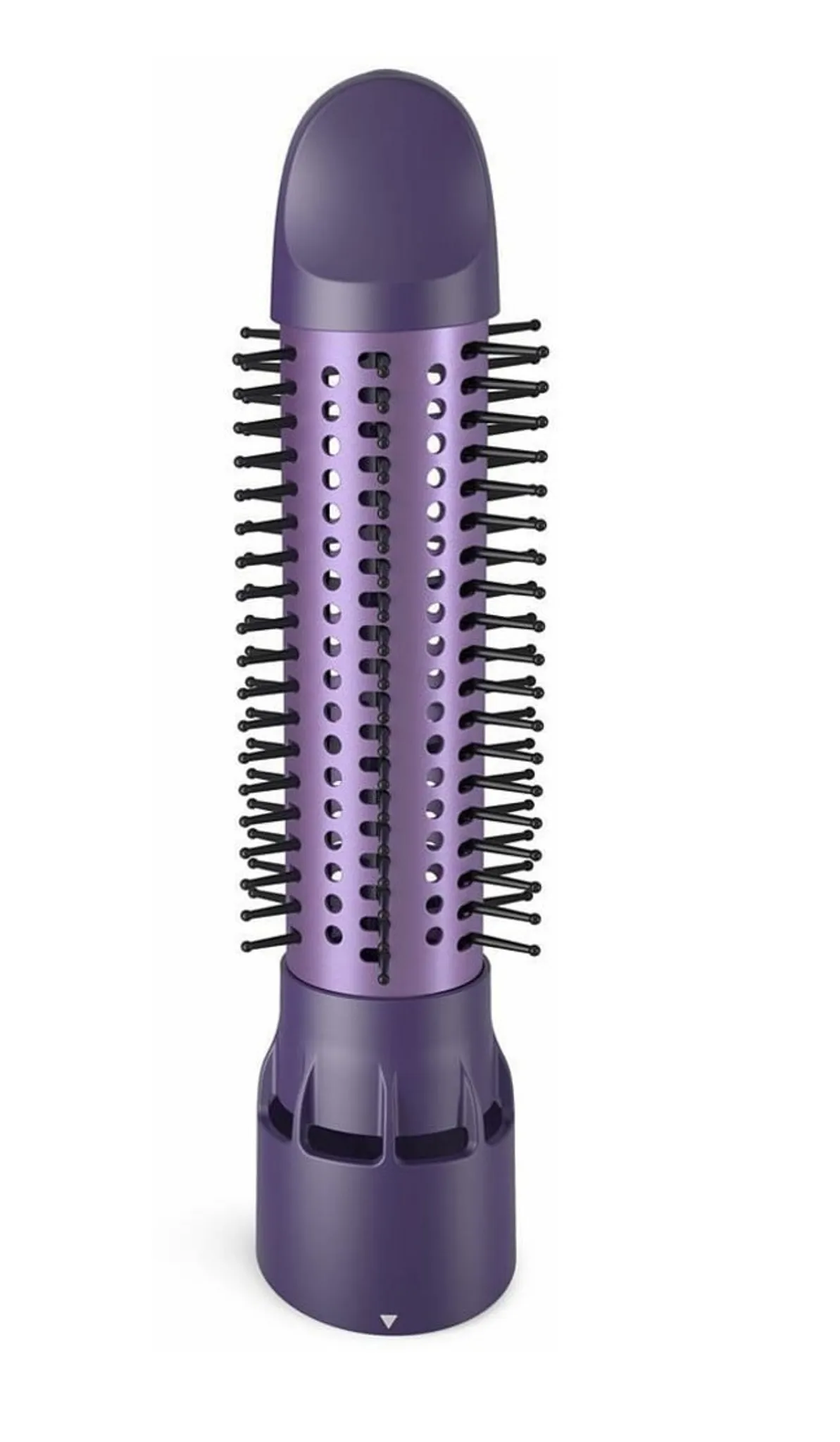 Herramienta morada para peinar el cabello con cerdas.