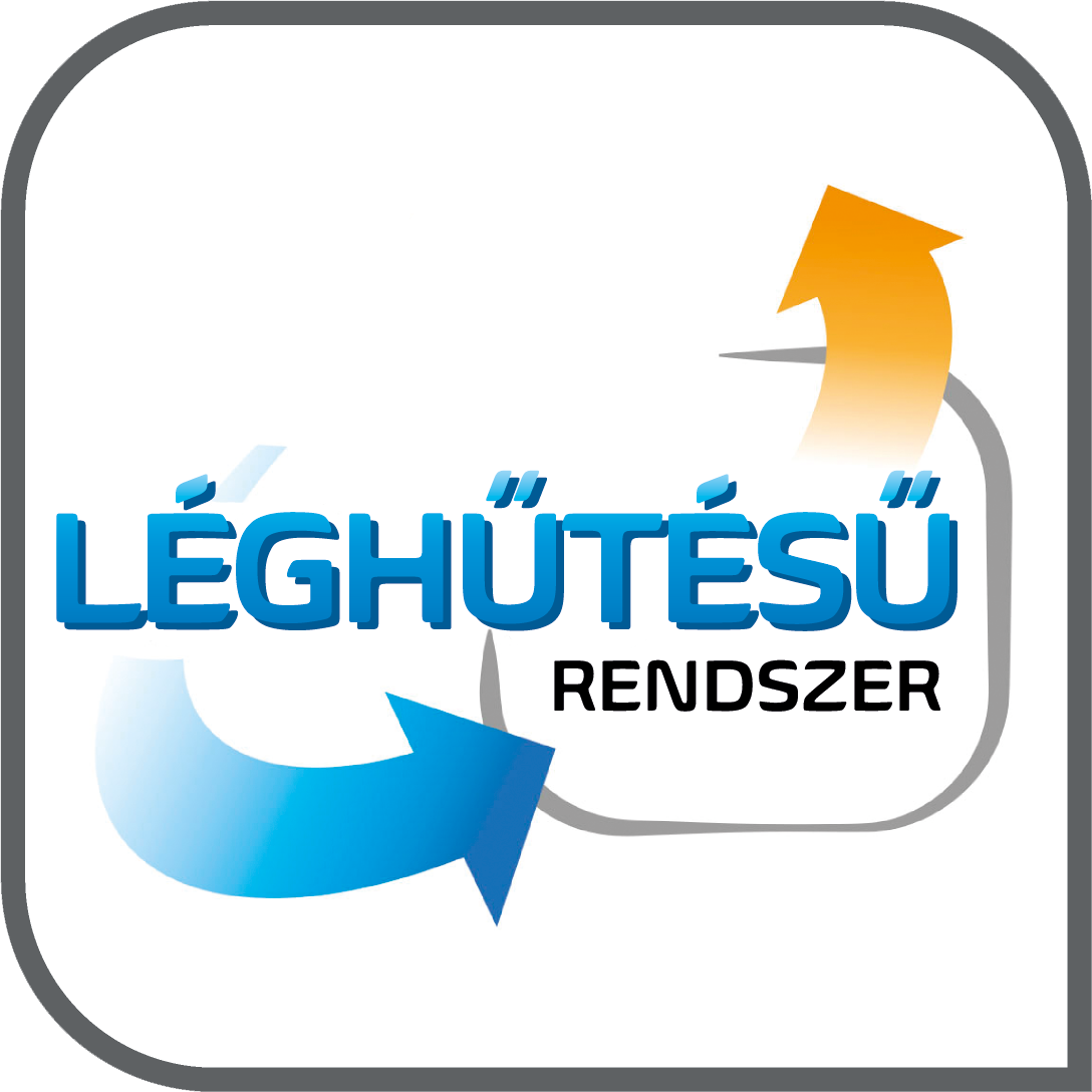 Egy logó kék és narancssárga nyilakkal, valamint a LÉGHŰTÉSŰ RENDSZER szöveggel, fehér háttéren.