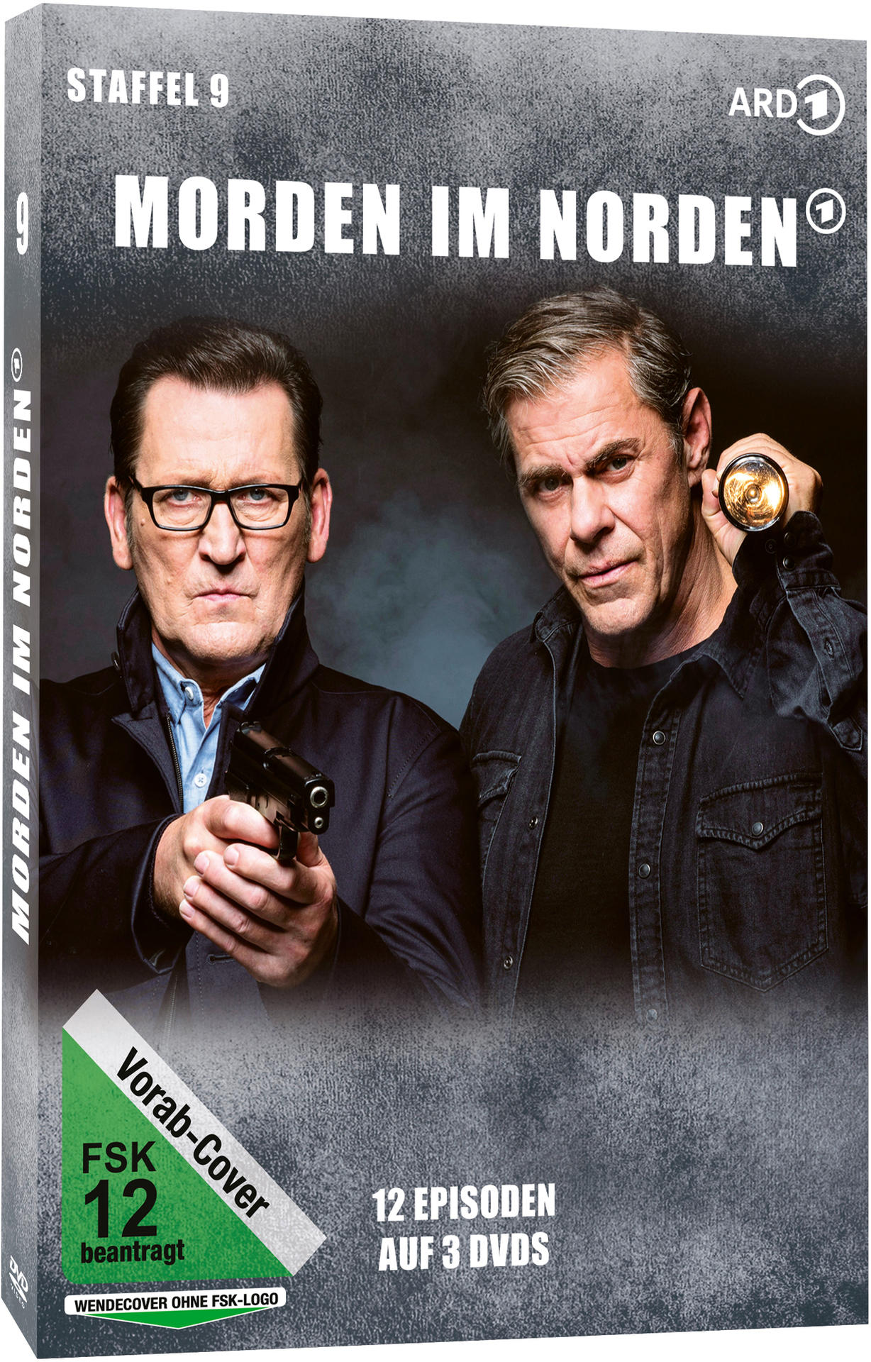 DVD-Hülle für eine deutsche Krimiserie. Zwei Männer halten eine Pistole und eine Taschenlampe.