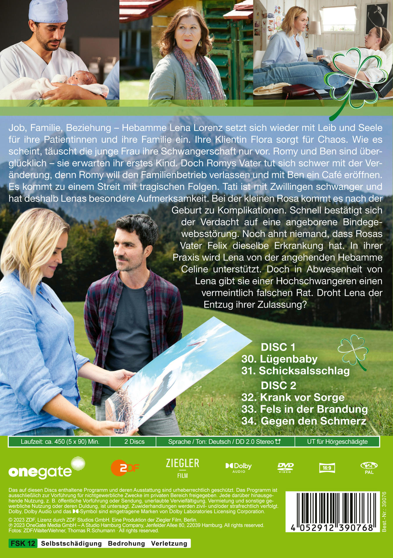 Rückseite einer DVD-Hülle mit deutschem Text und Bildern aus einem Film.